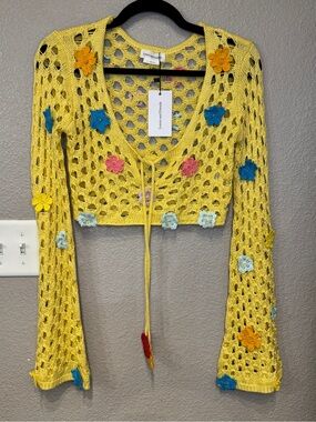 Lovers and Friends Flower Power Top Butter Yellow Embroidered Boho Crochet